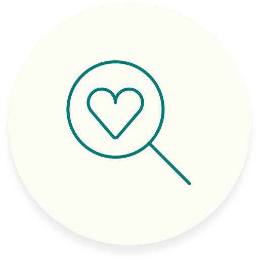 Icône d'une loupe et un coeur à l'intérieur